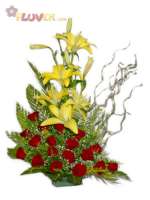 Yellow Lilies with Red Roses