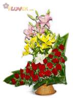 Assorted Lilies and Red Roses