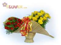 Red & Yellow Roses in a Twist-weave Basket