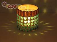 Small Candle Lamp with Green Hearts
